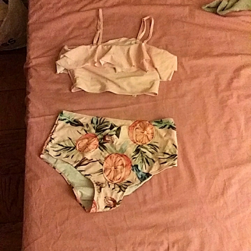 Cute Tummy Control Swimsuit Tankini Ruffle Print Swimwear Set, XXXL/Size 14